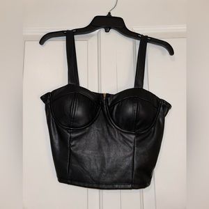 Black faux leather crop top